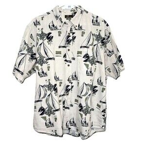 Cafe Luna Sailboat Hawaiian Shirt Mens XL Nautical Camp Beach Cotton Vacation